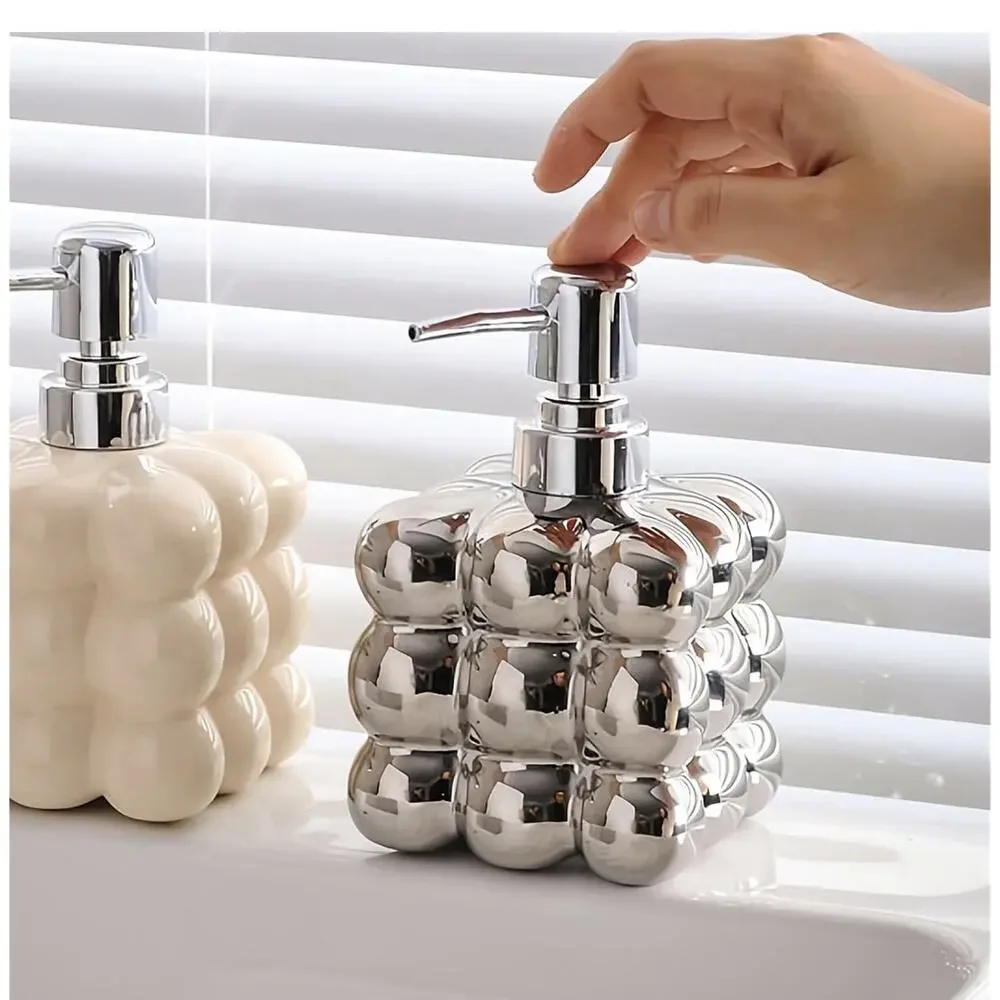Very Nice Silver Glass Soap Dispenser with Metal Pump Bathroom Kitchen Decor New